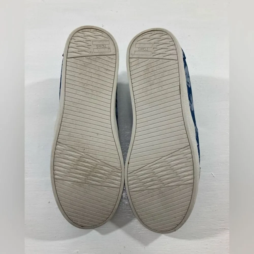 TOMS Avalon Slip On Sneakers Womens 9 Blue Suede Floral Print Casual Comfort